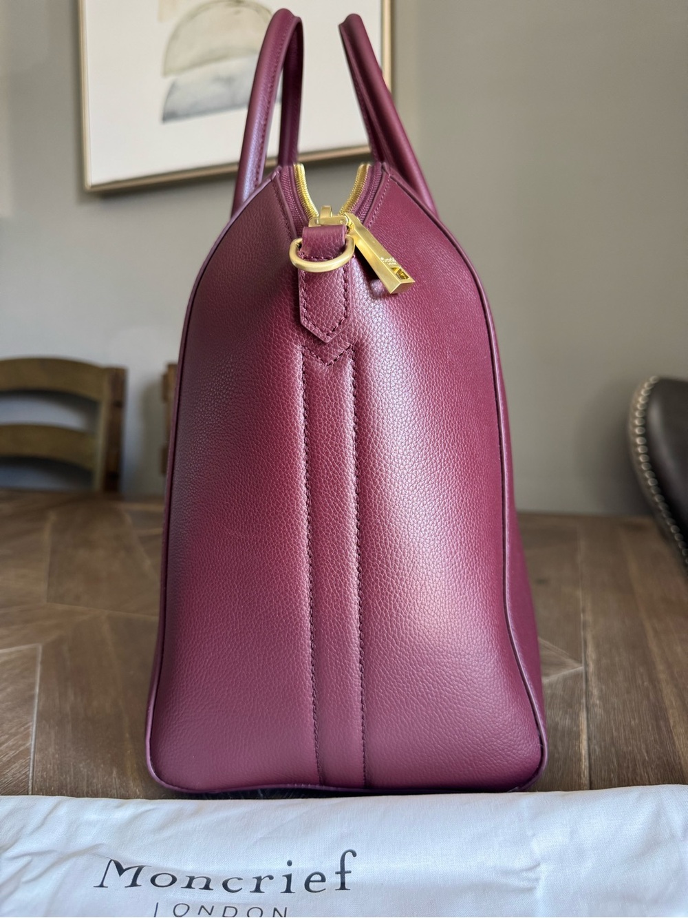 Moncrief “Stephanie” Structured Leather Satchel in Deep Burgundy - Picture 6 of 14